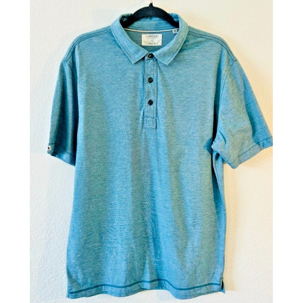 Linksoul Mens Large Blue Micro Stripe Luxury Cotton Golf Polo Shirt Tempus Fugit